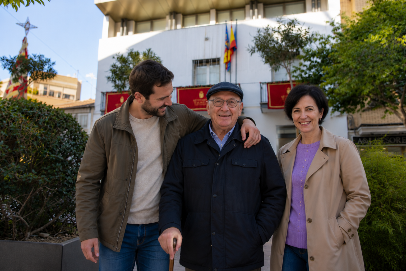 Cuidadora profesional de Bonadea Care acompañando a una persona mayor por las calles de Alacuás (Valencia)