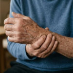 Anciano sujetándose la mano con dolor